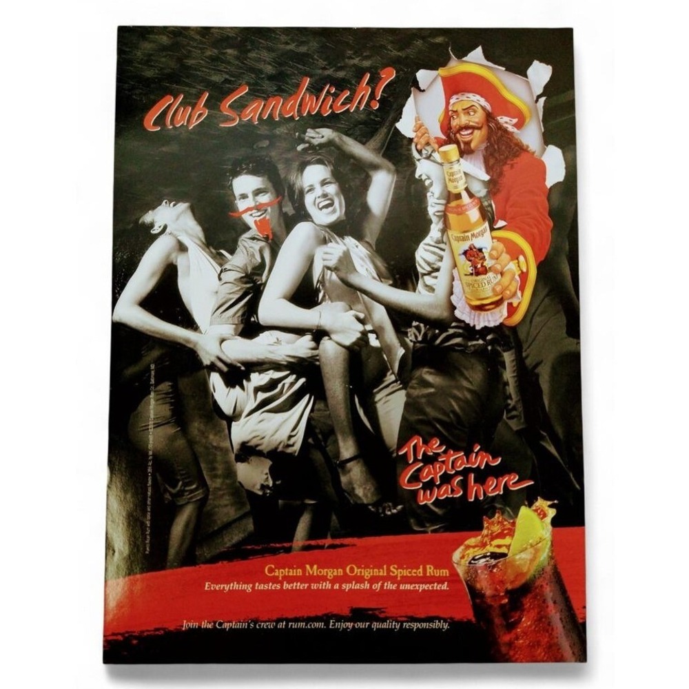 2001 Captain Morgan Print Ad Y2K Humor Club Sandwich Dancing Scene Mischievous